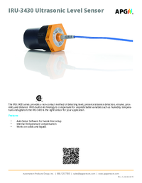 Thumbnail of document Data Sheet - IRU-3430 50 ft Long Range Ultrasonic Level Sensor